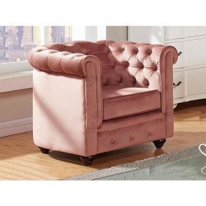 Fauteuil en velours CHESTERFIELD - Rose pastel