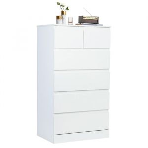 Commode 6 tiroirs - CREMLANK - En Bois Massif - Multi-fonctions - BLANC - 60X41X109CM