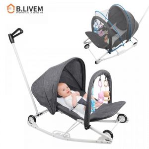 B.LIVEM Balancelle Bebe  Transat Bebe S&eacute;curis&eacute; Avec 4 roues pour B&eacute;b&eacute; 2-15 kg Transat B&eacute;b&eacute; 2 en 1 Gris