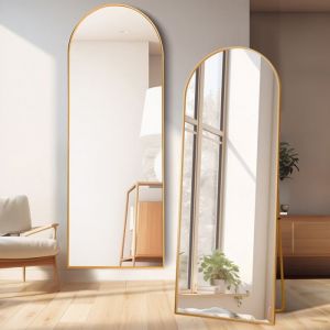 Miroir complet - Grand miroir sur pied bombé - 163 x 53 cm - Miroir mural - Miroir de sol pour salon dressing - Couleur or