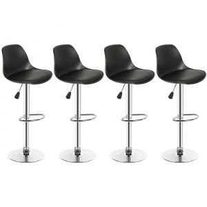 FIRNOSE Lot de 4 Tabouret de Bar -Design moderne et simple- Avec rembourr&eacute; avec PU Pi&egrave;tement chrom&eacute; Hauteur r&eacute;glable:55-75cm Noir