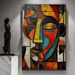 Art Impression sur toile jaune et marron de Picasso peinture abstraite tribale africaine d&eacute;coration murale(40x50 cm avec cadre)