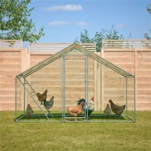 Poulailler 3x15m avec Filet de Protection - Enclos Ext&eacute;rieur pour Volailles B&acirc;che &Eacute;tanche et Anti-UV Structure Acier POULAILLER