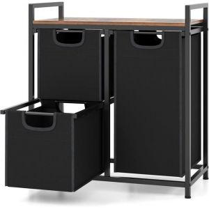 GOPLUS Panier à Linge avec Etagère et 3 Sacs Amovibles Compartiments Coulissants Pieds Réglables Trieur de Linge avec 3 Tiroirs