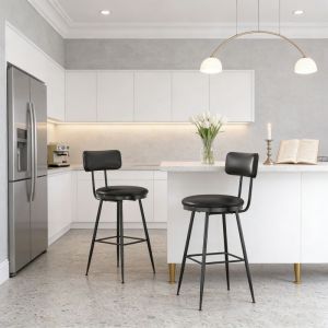 Tabouret de bar en m&eacute;tal simili-cuir NMONET lot de 2 tabouret de bar avec dossier pour cuisine &icirc;lot central scandinave noir