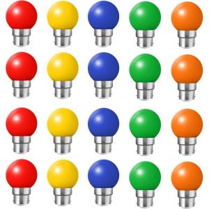 Lot de 20 ampoules led couleur b22 ampoules baïonnette 2w Rouge Jaune Orange Vert BleuIncassable (équivalence 20W)