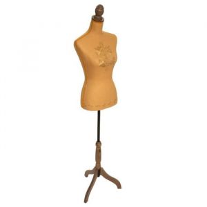 Buste de couture mannequin de présentation Grand modèle en tissu - bois jaune ocre - Longueur 38 x Profondeur 38 x Hauteur 168 cm