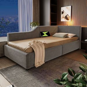 Lit coffre 90x190 cm - avec liseuse et fonction de recharge USB-C - SWEIKO - Gris