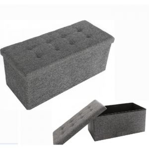 iztoss Canapé Pouf avec coffre de rangement - Gris - 110 x 38 x 38 cm - Simili cuir - Max 300 kg