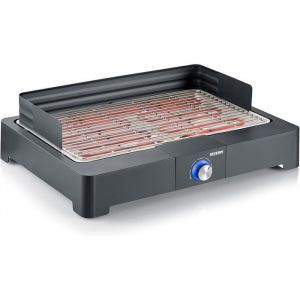 Barbecue &Eacute;lectrique 2200W de Table - Grille Inox et Pare-Vent Amovible - Bac &agrave; Eau pour Int&eacute;rieur/Ext&eacute;rieur
