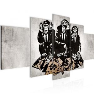 Runa art Tableau Décoration Murale Banksy Singes Sacs Dargent 200x100 cm - 5 Panneaux Deco Toile Prêt à Accrocher 303451b