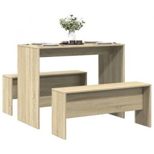 SALE 2025Ensemble table à manger et bancs 3 pcs - Table et 2 Chaises de Repas - bois dingénierie2835 Kg 9358