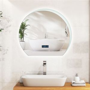 GOPLUS Miroir de Salle de Bain LED 53 x 60 cm Forme de Demi-Lune sans CadreÉclairage LED 3 Couleurs Fonction Anti-Buée & Mémoire