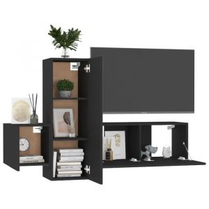 Bon plan Ensemble de meubles TV - 3 pcs - JILI HOT - meubles HiFi Suspendu - Noir - Bois dingénierie - Pour salon Thome6672301