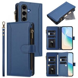 Coque pour Samsung Galaxy S25 Plus/S24 Plus 6.7 Etui en Cuir PU Housse avec Fentes pour Carte Dragonne Magn&eacute;tique -Bleu fonc&eacute;