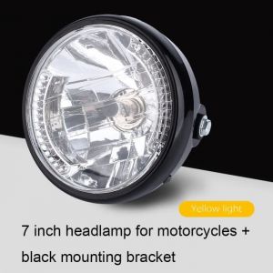 Phares feux Moto universel r&eacute;tro lumineux LED 12V H4 35W phare moto rond t&ecirc;te lampe frontale avec support noir - 7 pouces