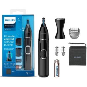 Philips Series 5000 Tondeuse pour nez oreilles et sourcils à piles avec fixation de débroussailleuse – étanche à la douche sans