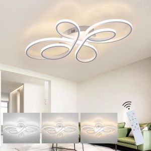 Plafonnier LED Homefire Dimmable - Blanc 66 x 41 x 9.5 cm Design papillon lampe plafond - Luminaire avec télécommande