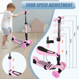 Trottinette Enfant 3 en 1 avec Si&egrave;ge Pliant - MIPAN - Fille Scooter r&eacute;glable en Hauteur - Avec la lumi&egrave;re - Pour 1ans - Rose