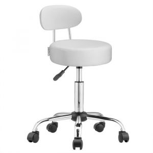 Tabouret à roulettes tabouret de bureau avec dossier réglable en hauteur pivotable 360° tabouret atelier similicuir blanc