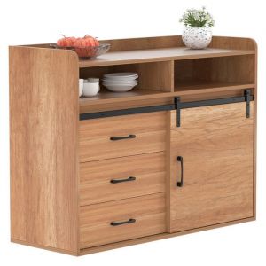 HOMAVO Buffet coulissant avec 3 tiroirs et 1 porte coulissante &ndash; 107 x 80 x 40 cm  Couleur du bois