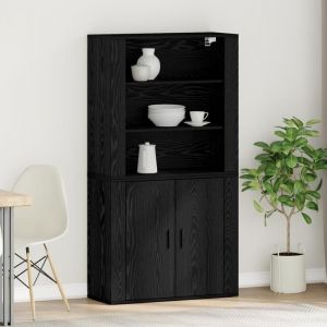 (SOLDE dété) Bahut vaisselier enfilade - Meuble haut chêne noir en bois reconstitué - Aspect chic* 8125374