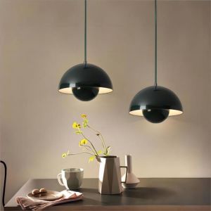 WOTTES Lustre Suspension Luminaire Moderne Style Scandinave 23*16CM Conception Lustre Pod E27 M&eacute;tal vert fonc&eacute; 2pcs pour Cuisine