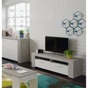 Dmora - Support TV Dmerl Buffet TV salon Meuble TV avec 2 portes Buffet bas pour salon 120x42h40 cm Blanc et Gris