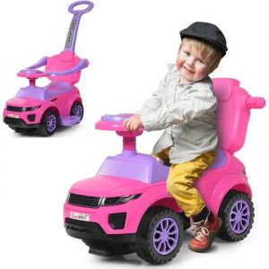 DREAMADE 3 en 1 Voiture à Pousser Enfant Porteur Bébé avec Poignée Amovible Lumières et Musique Garde-corps de Sécurité Rose