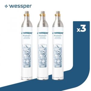 Lot de 3 Cylindre de Recharge de Gaz CO2 pour Machine à Gazéifier Sodastream 60l - WESSPER - substitut