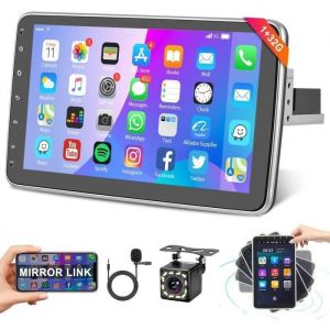 1G+32G Android Autoradio 1 Din avec GPS Navi WiFi Bluetooth 10 Pouce Écran Tactile Rotatif Autoradio avec iOS-Android.[Z670]