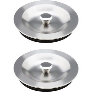 2pcs Bouchon de vidange d&rsquo;&eacute;vier de cuisine Bouchon d&rsquo;&eacute;vier en acier inoxydable avec joint en caoutchouc 90 mm