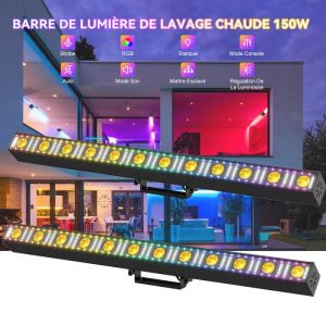 Barre à LED - UKING -  RVB 150 W à 12 LED avec couleurs variées stroboscope et 20 jeux de lumière contrôlé - DMX- PACK DE 2