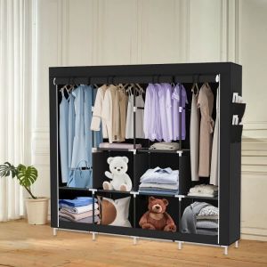 Armoire de rangement GOLDCMN PENDERIE SOUPLE - Penderie dressing en Tissu non-tiss&eacute; - 6 Compartiments - Noir