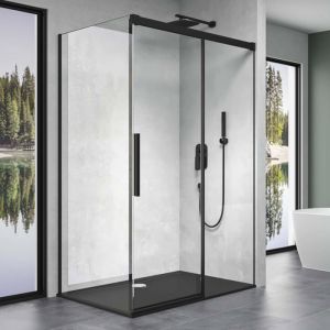 Sogood cabine de douche transparent noir 90x140 paroi de douche avec porte coulissante verre de sécurité Nano Rav12