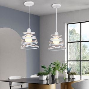 SNOGOLD 2X Suspension Vintage en M&eacute;tal Moderne Lustre &agrave; Spirale en Cascade &Oslash;20cm Blanc E27 Luminaire &Eacute;clairage pour Salon Chambre