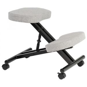 Tabouret ergonomique ROBERT siège ajustable repose genoux chaise de bureau sans dossier en métal noir et assise rembourrée gris