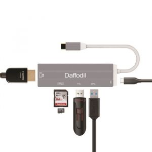 HUB USB C HDMI 4K USB 3.0 - DAFFODIL HUB05 - Adaptateur USB Type C Ultra HD USB 2.0 Carte SD Micro SD - Mac & Android