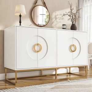 Buffet bas bois 140×40×83 cm Meuble de rangement salon moderne avec 4 portes pour salon cuisine salle à manger - blanc