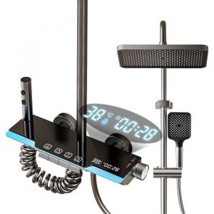 Colonne De Douche LED avec Affichage Temp&eacute;rature &ndash; Pommeau de Douche Pluie Thermostatique &Eacute;cran Digital Mitigeur &agrave; Bouton