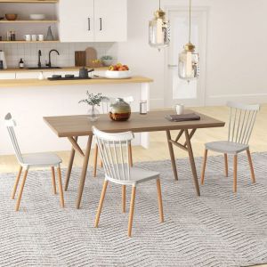 Lot de 4 chaises grise salle &agrave; mange Salle &agrave; manger scandinave dossier haut assise en polypropyl&egrave;ne pieds en h&ecirc;tre 48x525x83 cm