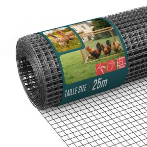 VOUNOT&reg; Grillage soud&eacute; plastifi&eacute; PVC rouleau 1x25m gris - Maille 13mm Fil 0.8mm - Treillis et cl&ocirc;ture m&eacute;tallique