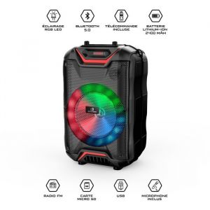 Dynabass - Enceinte Led Sans Fil - Jeu De Lumière Et Micro - Télécommande - Bluetooth - Usb - Autonomie (6h)