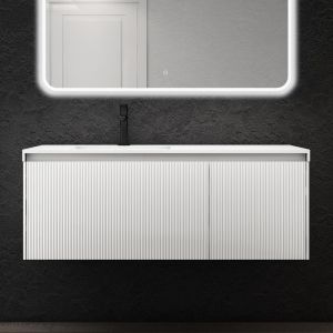 Sogood Meuble de Salle de Bains Suspendu 120x50x46 cm avec Lavabo Ensemble de 2 Pi&egrave;ces Vasque et Meuble sous Vasque Blanc Santa