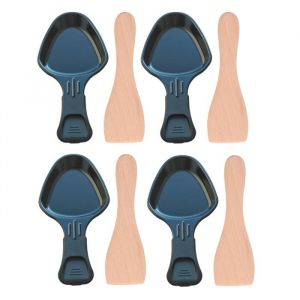 Lot de 4 coupelles à raclette et 4 pelles en bois pour Poêlon spatule raclette Raclette gril Wok AS306001 AS306003 TEFAL