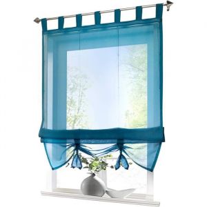 Store enrouleur romain voilage blanc à passants transparent intérieurs de fenêtre cuisine - bleu L-H 60 x 155 cm