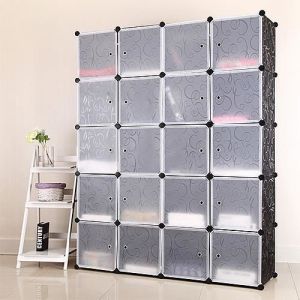 Armoire de Chambre Rangement 20 cubes Penderie Plastique Meuble Rangement 20 Cubes Modulables Noir Blanc