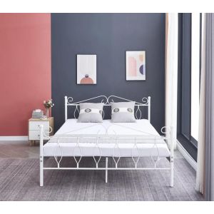 JULIE Lit adulte 140x 190 cm Sommier Inclus en Métal Blanc Structure de lit 2 place