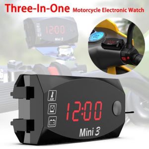 3 in 1 Num&eacute;rique Horloge Moto Thermom&egrave;tre Voltmetre Guidon Mount IP67 &Eacute;tanche Montre Moto avec Affichage Grand &Eacute;cran 12v