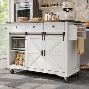 Chariot de Cuisine sur Roulettes2 Portes 3 TiroirsChariot de Service avec Plan de Travail ExtensiblePorte-Serviettes140x45x94cm